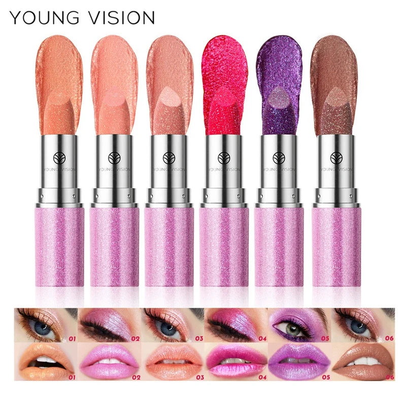 Bold & Intense Glitter Shiny Metallic Lipstick Pearlescent 6 Colors