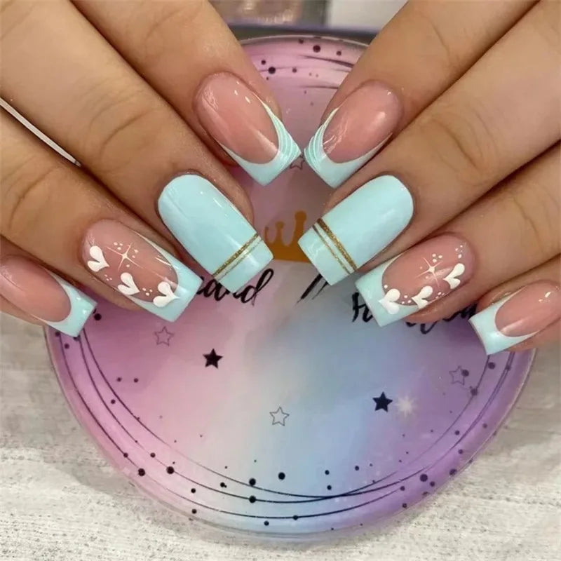 24Pcs/Set Medium Long French Fake Nails