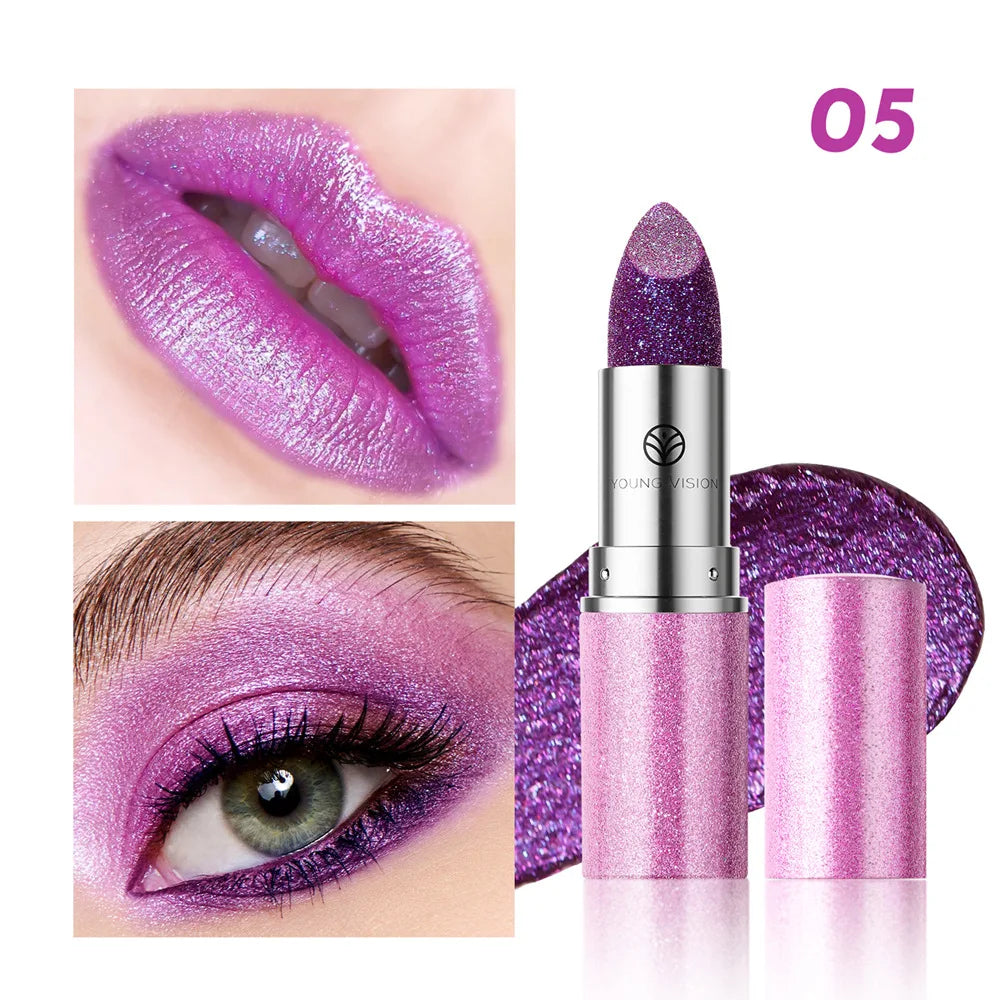 Bold & Intense Glitter Shiny Metallic Lipstick Pearlescent 6 Colors