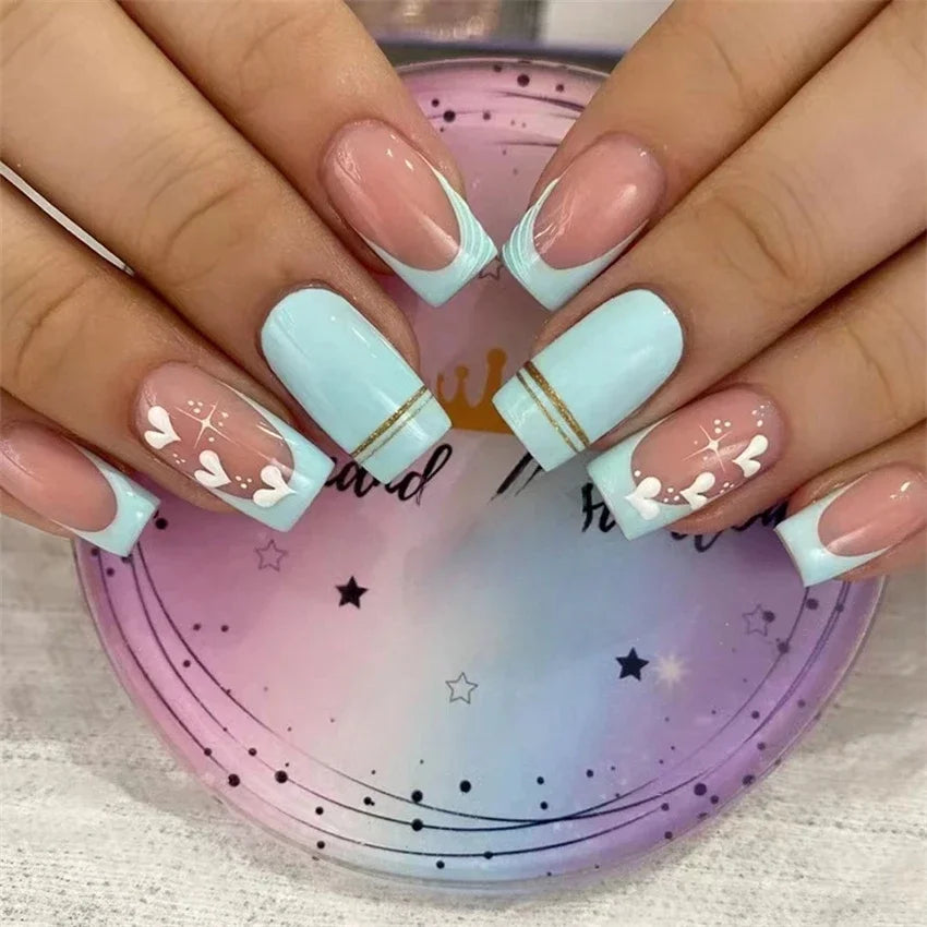 24Pcs/Set Medium Long French Fake Nails