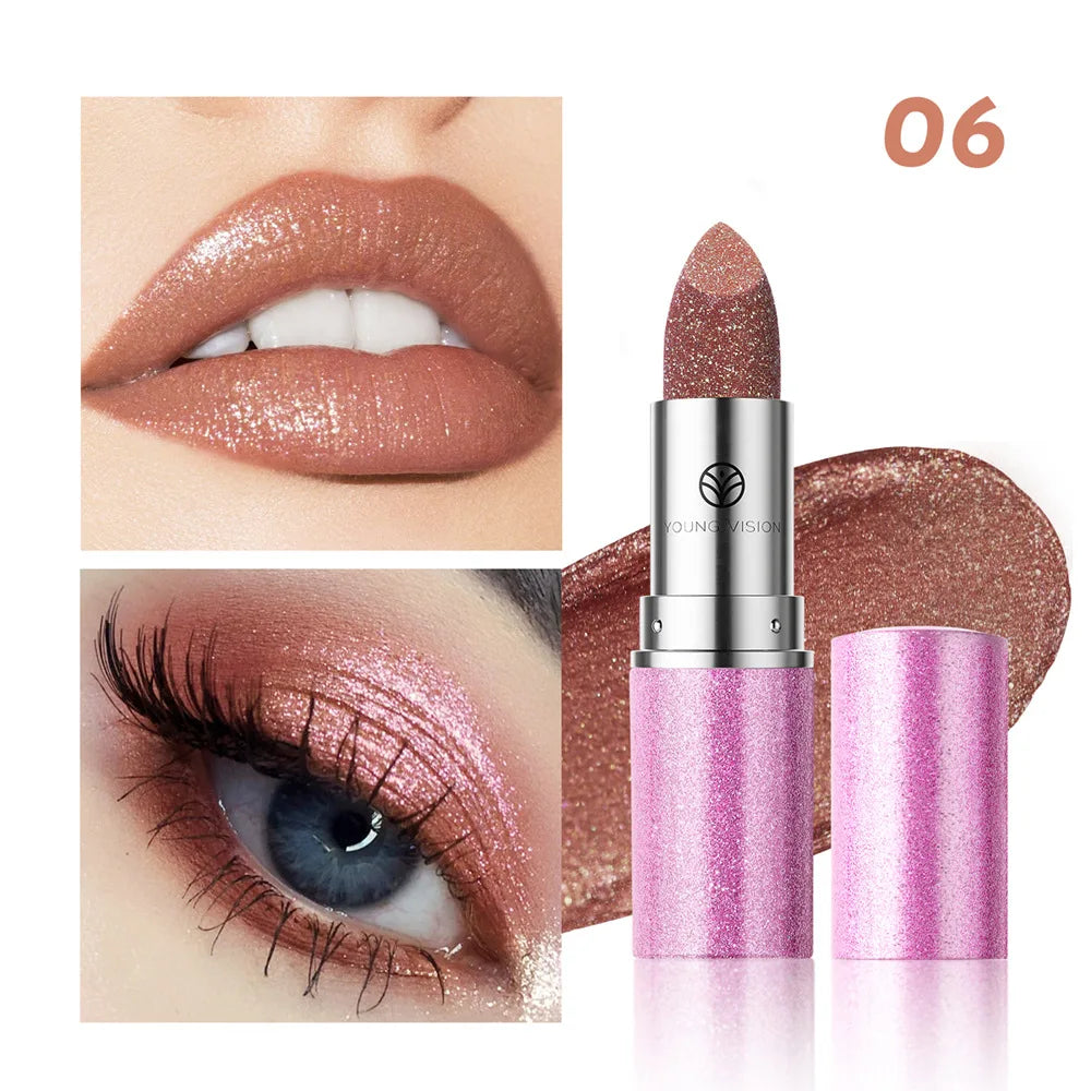 Bold & Intense Glitter Shiny Metallic Lipstick Pearlescent 6 Colors