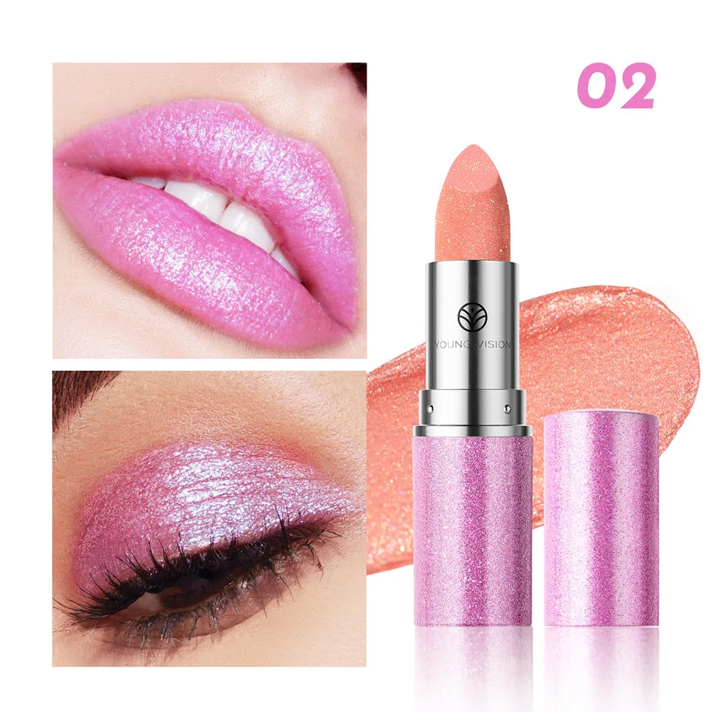 Bold & Intense Glitter Shiny Metallic Lipstick Pearlescent 6 Colors