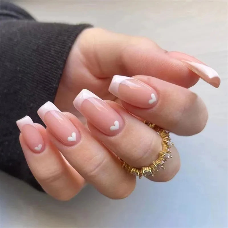 24Pcs/Set Medium Long French Fake Nails