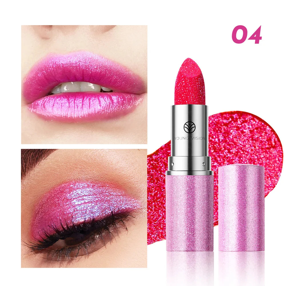 Bold & Intense Glitter Shiny Metallic Lipstick Pearlescent 6 Colors