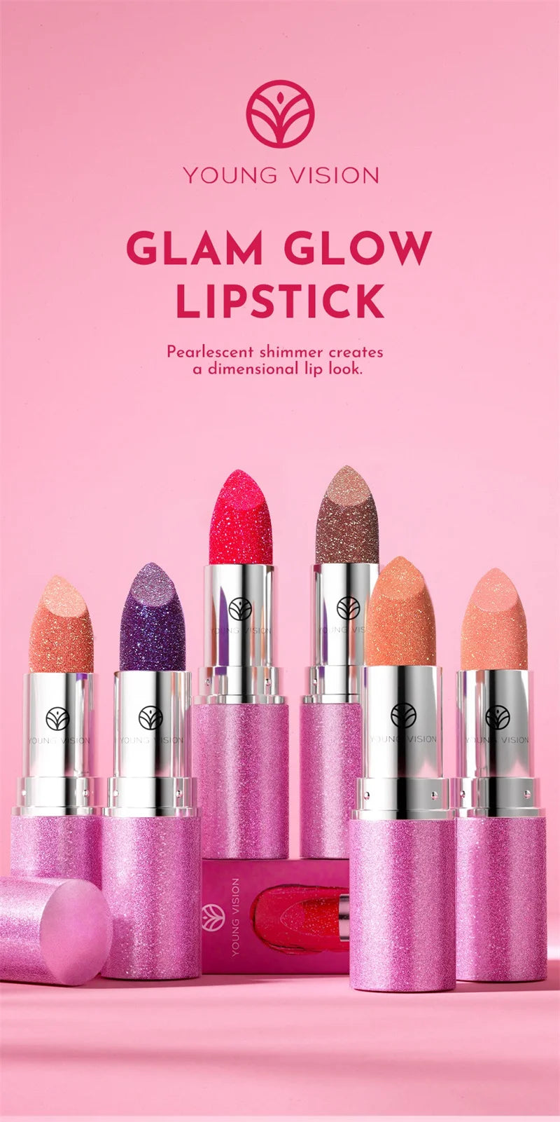 Bold & Intense Glitter Shiny Metallic Lipstick Pearlescent 6 Colors