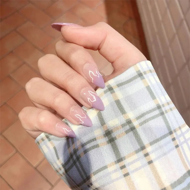 24Pcs/Set Medium Long French Fake Nails