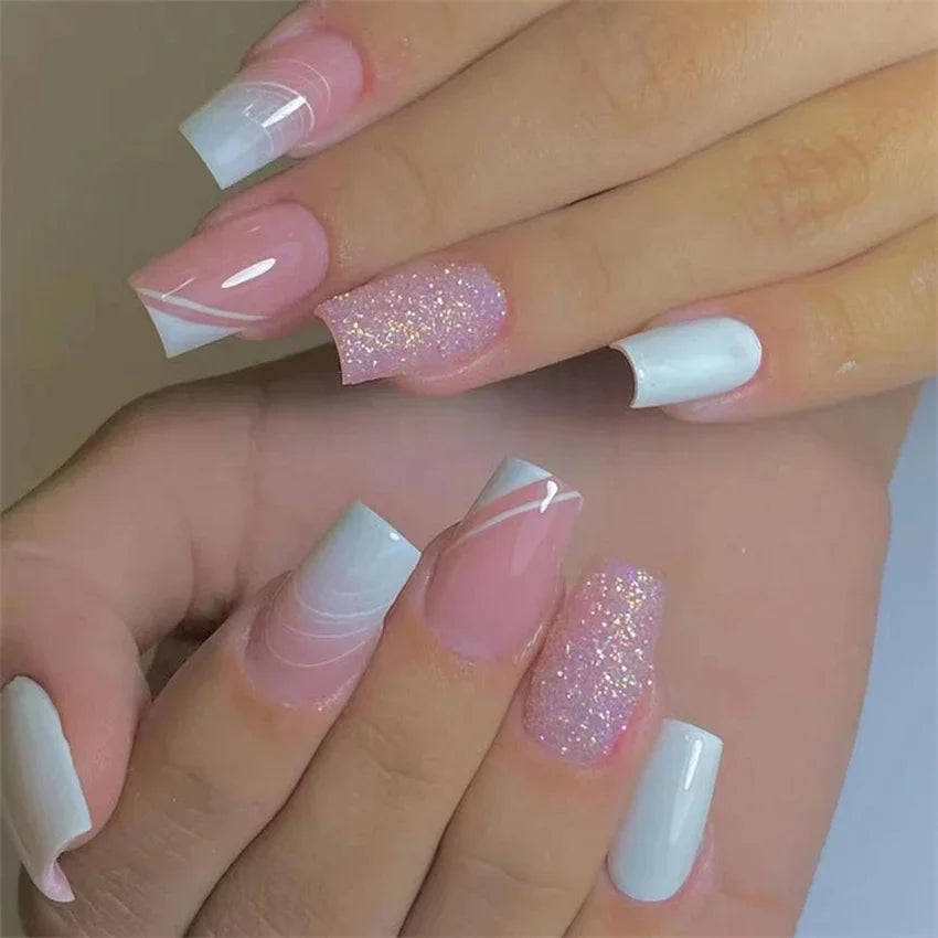 24Pcs/Set Medium Long French Fake Nails