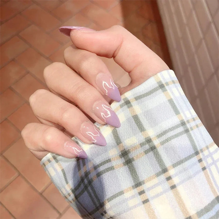 24Pcs/Set Medium Long French Fake Nails