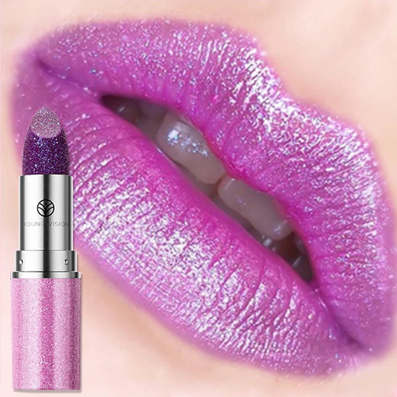 Bold & Intense Glitter Shiny Metallic Lipstick Pearlescent 6 Colors