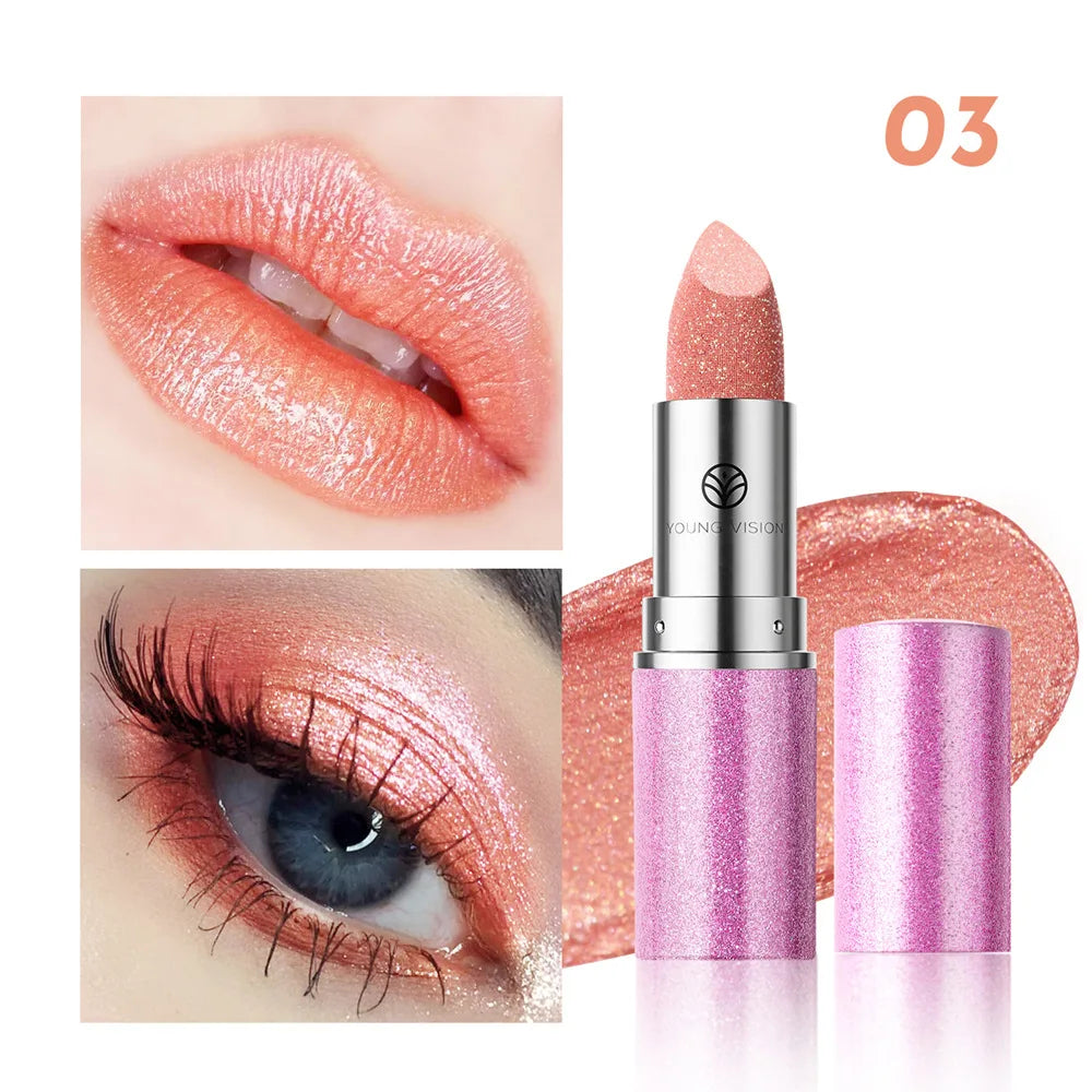 Bold & Intense Glitter Shiny Metallic Lipstick Pearlescent 6 Colors